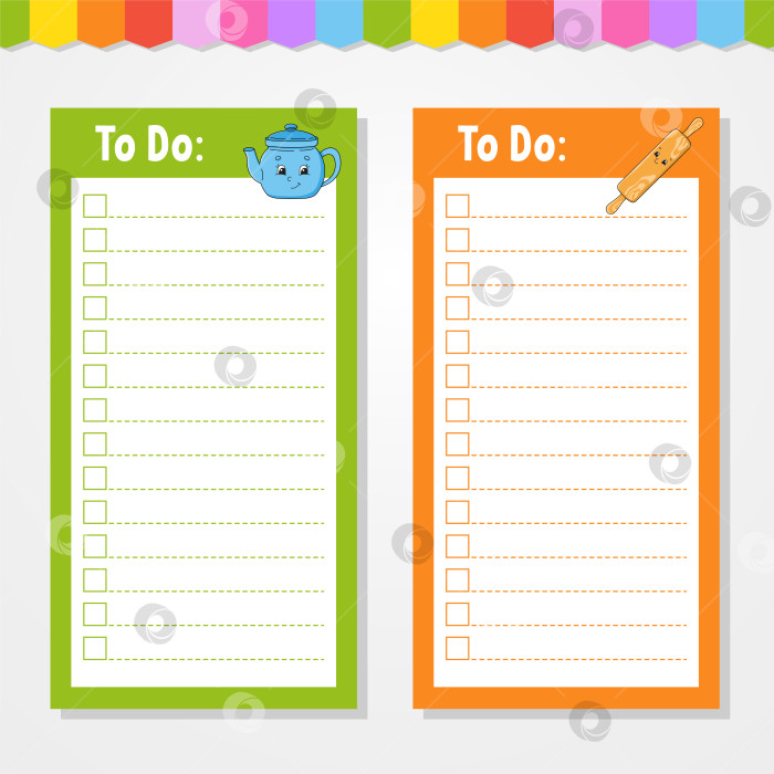 Скачать Список дел для детей. Пустой шаблон. Прямоугольная форма. Изолированная цветная векторная иллюстрация. Забавный персонаж. мультяшный стиль. Для дневника, записной книжки, закладки. фотосток Ozero