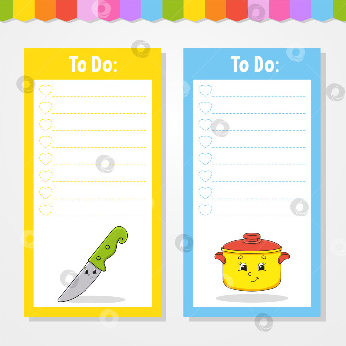 Скачать Список дел для детей. Пустой шаблон. Прямоугольная форма. Изолированная цветная векторная иллюстрация. Забавный персонаж. мультяшный стиль. Для дневника, записной книжки, закладки. фотосток Ozero