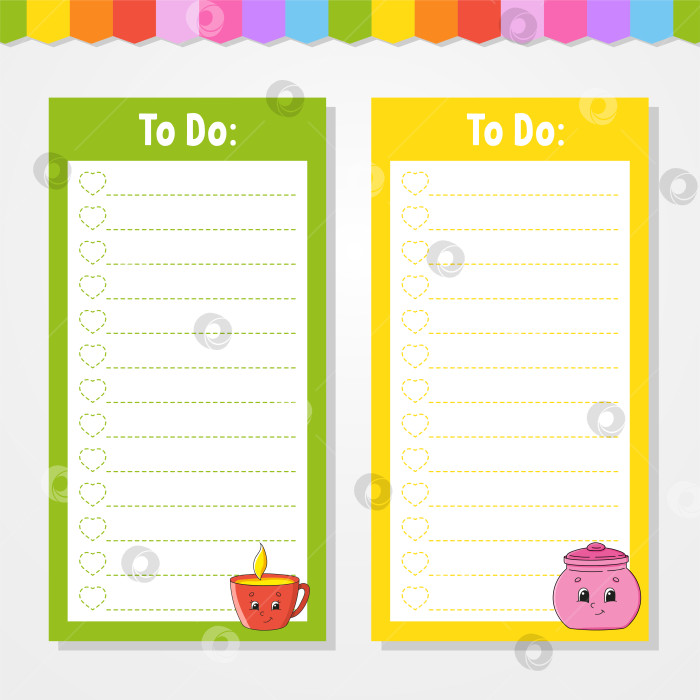 Скачать Список дел для детей. Пустой шаблон. Прямоугольная форма. Изолированная цветная векторная иллюстрация. Забавный персонаж. мультяшный стиль. Для дневника, записной книжки, закладки. фотосток Ozero