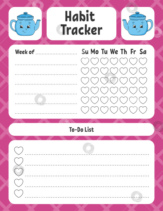 Скачать Программа отслеживания привычек для детей. Шаблон листа для печати. С симпатичным персонажем. Векторная иллюстрация. фотосток Ozero