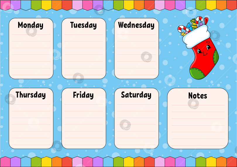 Скачать Школьное расписание. Расписание для школьников. Пустой шаблон. Еженедельник с заметками. мультяшный персонаж. Векторная иллюстрация. фотосток Ozero
