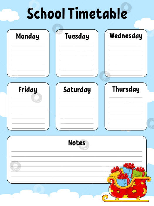 Скачать Школьное расписание. Для обучения детей. Выделено на цветном фоне. С милым мультяшным персонажем. Векторная иллюстрация. фотосток Ozero