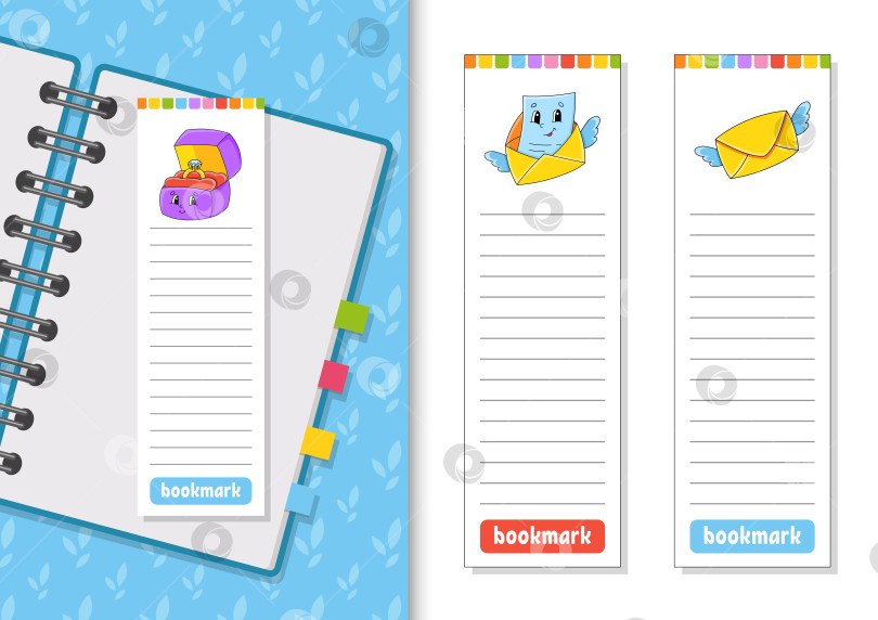 Скачать Набор бумажных закладок для книг с милыми героями мультфильмов. Для детей. Выделенные на белом фоне. Векторная иллюстрация. фотосток Ozero