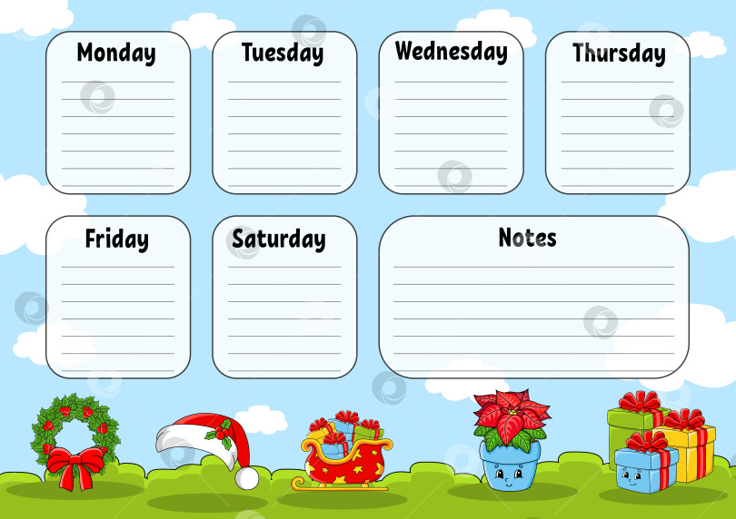 Скачать Школьное расписание. Для обучения детей. Выделено на цветном фоне. С милым мультяшным персонажем. Векторная иллюстрация. фотосток Ozero