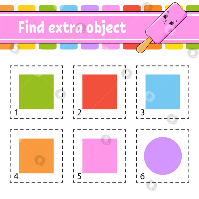 Скачать Найди лишний предмет. Рабочая тетрадь для развивающих занятий для детей младшего возраста. Игра для детей. Милые персонажи. Векторная иллюстрация. фотосток Ozero