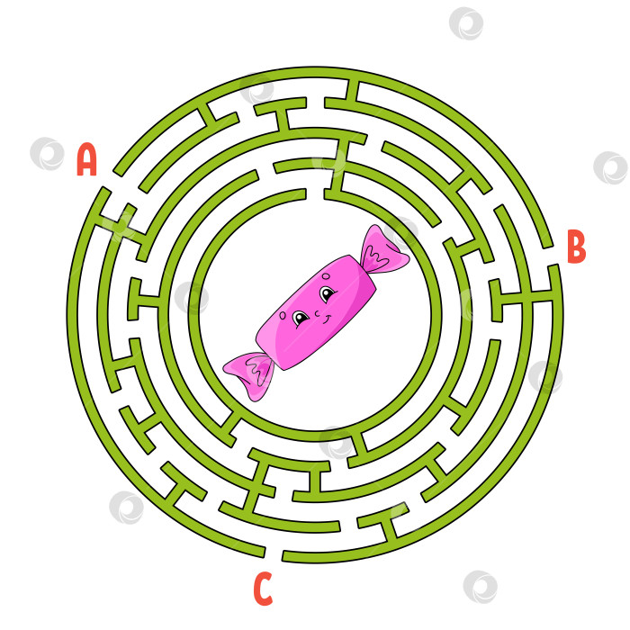 Скачать Круговой лабиринт. Игра для детей. Головоломка для детей. Головоломка с круглым лабиринтом. Найди правильный путь. Тема дня рождения. Векторная иллюстрация. фотосток Ozero
