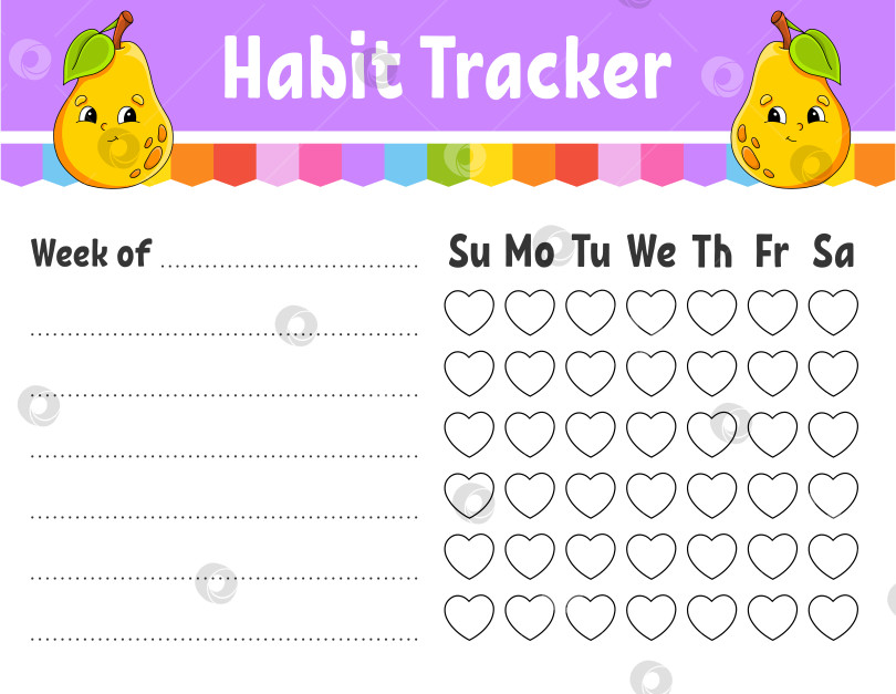 Скачать Программа отслеживания привычек для детей. Шаблон листа для печати. С симпатичным персонажем. Векторная иллюстрация. фотосток Ozero