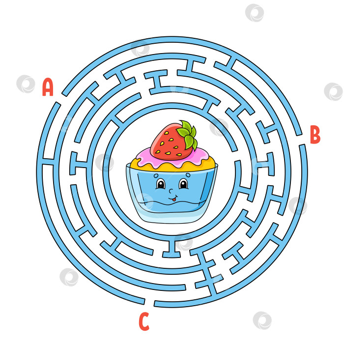 Скачать Круговой лабиринт. Игра для детей. Головоломка для детей. Головоломка с круглым лабиринтом. Найди правильный путь. Тема дня рождения. Векторная иллюстрация. фотосток Ozero