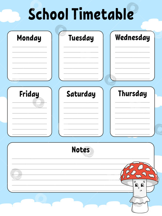 Скачать Школьное расписание. Для обучения детей. Выделено на цветном фоне. С милым мультяшным персонажем. Векторная иллюстрация. фотосток Ozero
