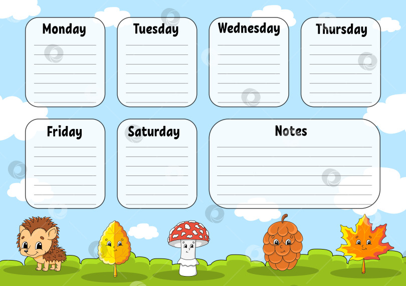 Скачать Школьное расписание. Для обучения детей. Выделено на цветном фоне. С милым мультяшным персонажем. Векторная иллюстрация. фотосток Ozero