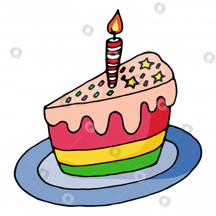 Скачать разноцветный слоеный глазированный торт со свечой фотосток Ozero