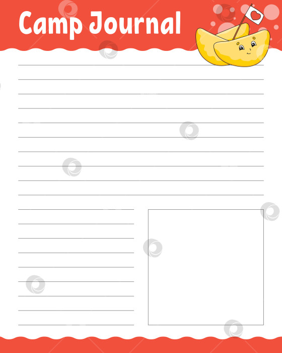 Скачать Шаблон линованного листа для лагерного дневника. Бумага для рукописного ввода. Для дневника, ежедневника-планировщика, контрольного списка, списка пожеланий. С симпатичным персонажем. Векторная иллюстрация. фотосток Ozero