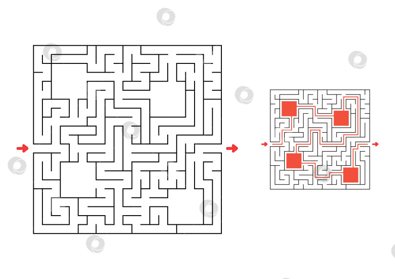 Скачать Квадратный лабиринт с ответом. Игра для детей. Головоломка для детей. Головоломка-лабиринт. Найди правильный путь. фотосток Ozero