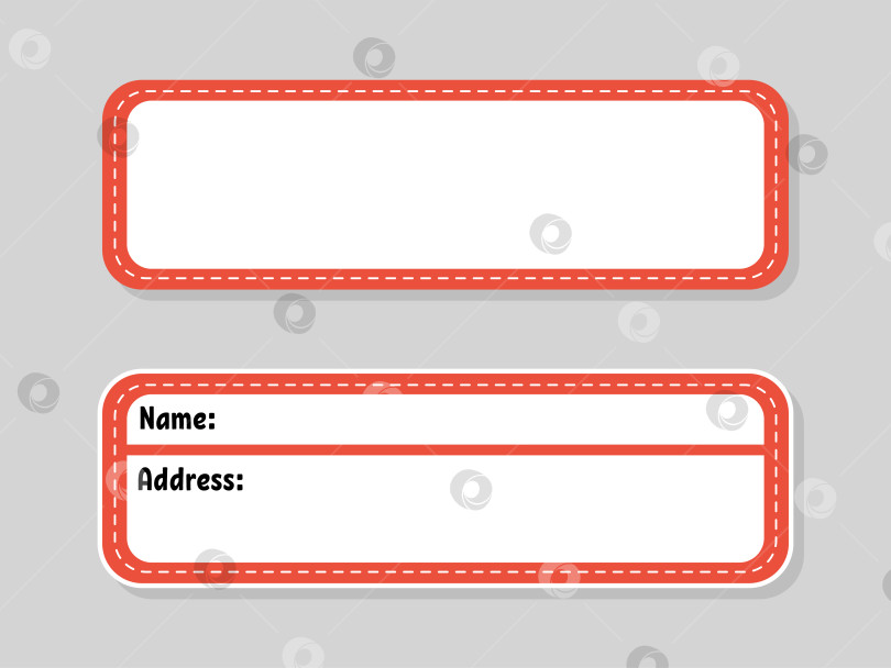Скачать Бирка с именем и адресом. Для детских принадлежностей и детской одежды. Яркие наклейки. Прямоугольная этикетка. Цветная векторная изолированная иллюстрация. фотосток Ozero