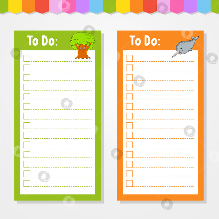 Скачать Список дел для детей. Пустой шаблон. Прямоугольная форма. Изолированная цветная векторная иллюстрация. Забавный персонаж. мультяшный стиль. Для дневника, записной книжки, закладки. фотосток Ozero