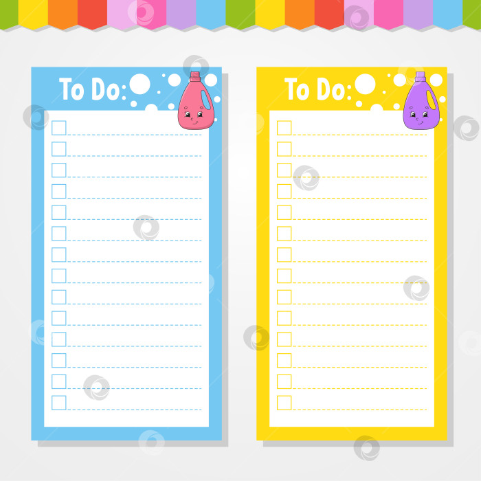 Скачать Список дел для детей. Пустой шаблон. Прямоугольная форма. Изолированная цветная векторная иллюстрация. Забавный персонаж. Мультяшный стиль. Для дневника, записной книжки, закладки. фотосток Ozero