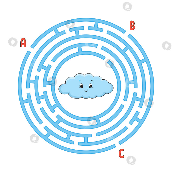 Скачать Круговой лабиринт. Игра для детей. Головоломка для детей. Головоломка с круглым лабиринтом. Цветная векторная иллюстрация. Найдите правильный путь. Учебный лист. фотосток Ozero