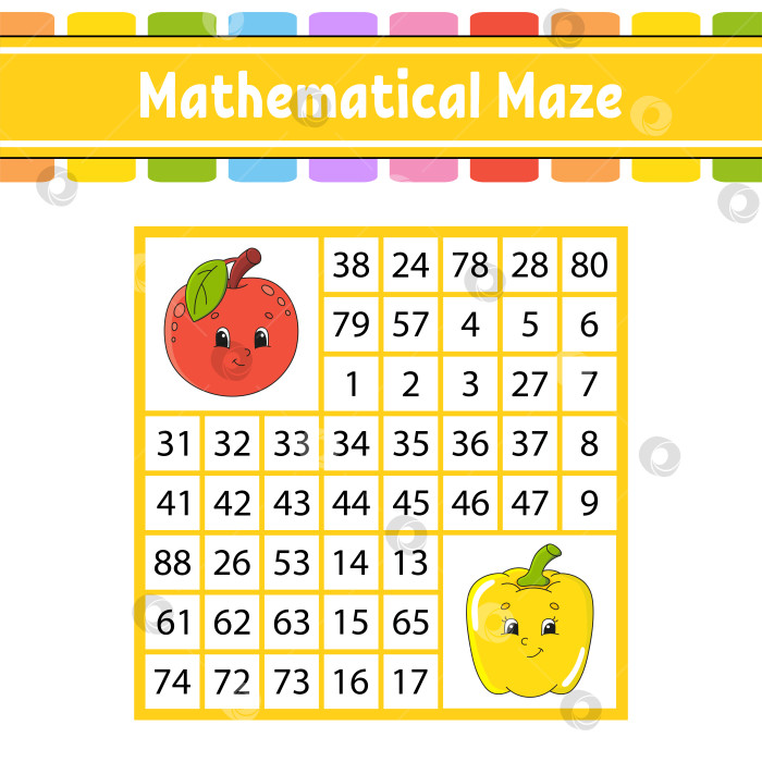 Скачать Математический лабиринт. Игра для детей. Числовой лабиринт. Развивающий лист для обучения. Страница с упражнениями. Головоломка для детей. Персонажи мультфильмов. Загадка для дошкольников. Цветная векторная иллюстрация фотосток Ozero