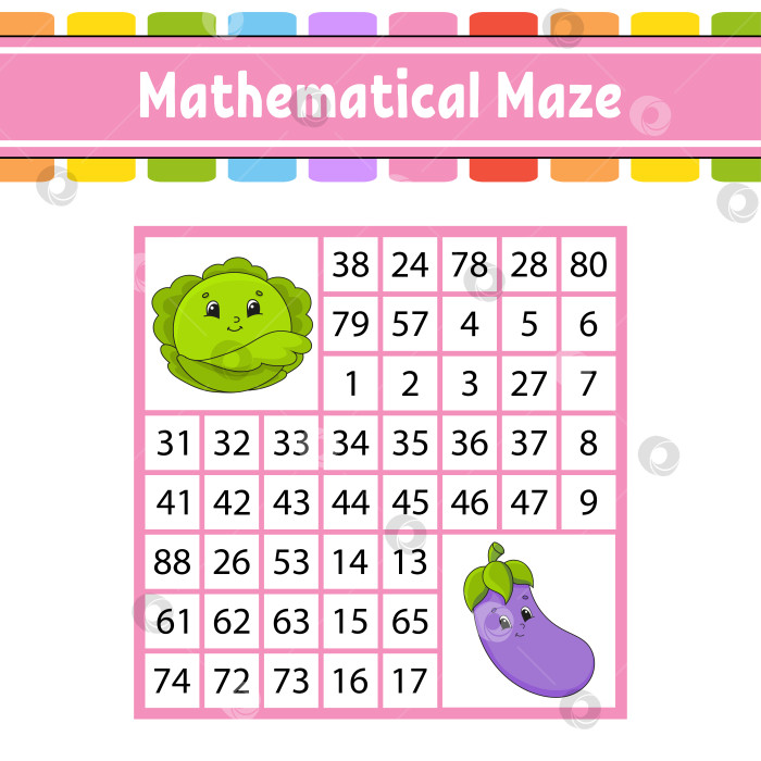 Скачать Математический лабиринт. Игра для детей. Числовой лабиринт. Развивающий лист для обучения. Страница с упражнениями. Головоломка для детей. Персонажи мультфильмов. Загадка для дошкольников. Цветная векторная иллюстрация фотосток Ozero