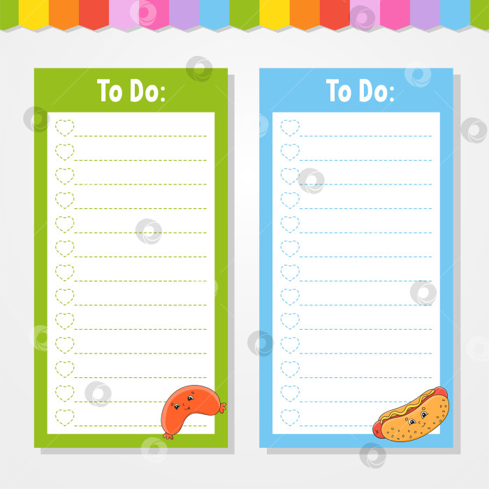 Скачать Список дел для детей. Пустой шаблон. Прямоугольная форма. Изолированная цветная векторная иллюстрация. Забавный персонаж. Мультяшный стиль. Для дневника, записной книжки, закладки. фотосток Ozero
