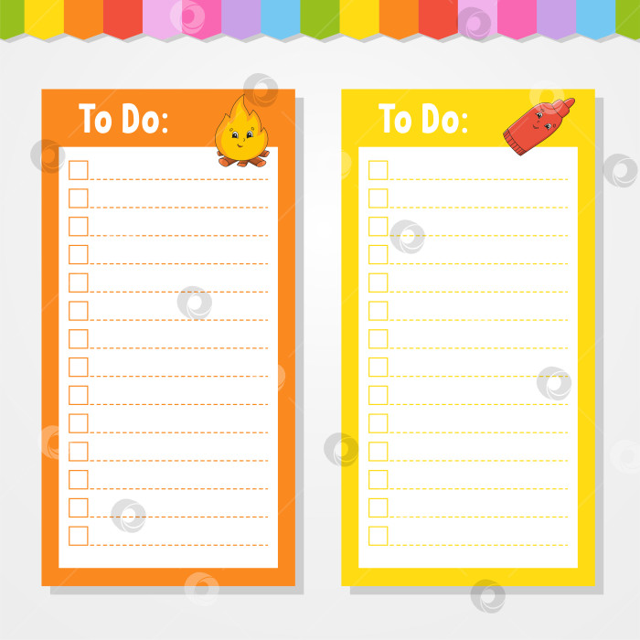 Скачать Список дел для детей. Пустой шаблон. Прямоугольная форма. Изолированная цветная векторная иллюстрация. Забавный персонаж. Мультяшный стиль. Для дневника, записной книжки, закладки. фотосток Ozero