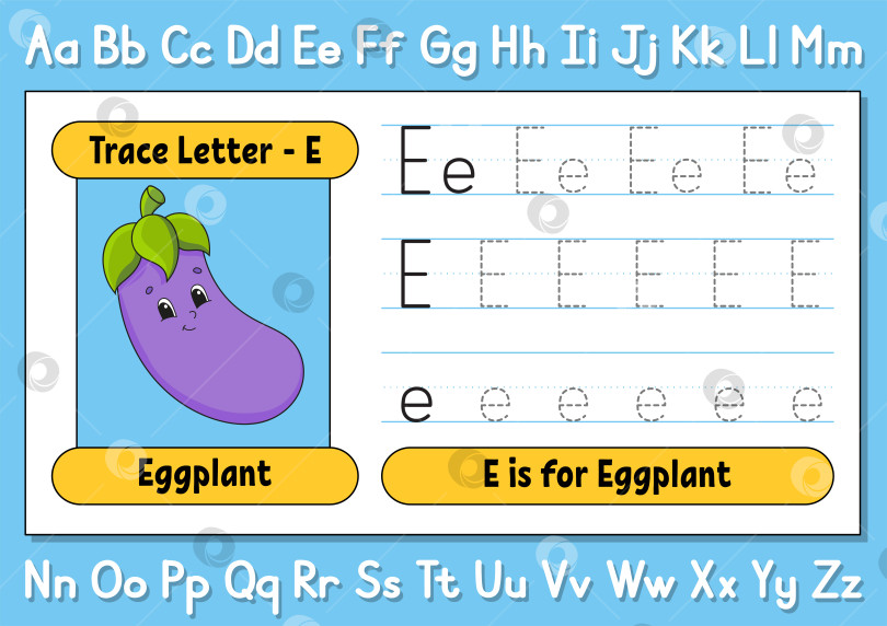 Скачать Обводите буквы. Практикуйтесь в письме. Лист обводки для детей. Учите алфавит. Милый персонаж. Векторная иллюстрация. Мультяшный стиль. фотосток Ozero