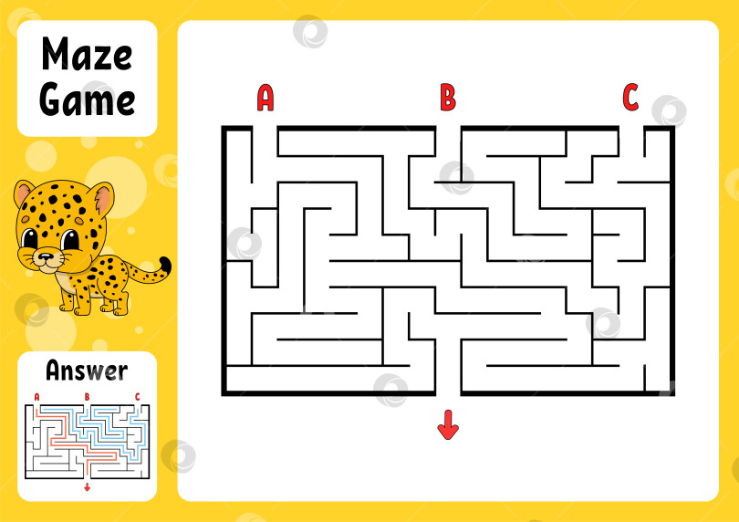Скачать Прямоугольный лабиринт. Игра для детей. Три входа, один выход. Головоломка для детей. Головоломка-лабиринт. Цветная векторная иллюстрация. Найдите правильный путь. С ответом. Мультяшный персонаж. Учебный лист. фотосток Ozero