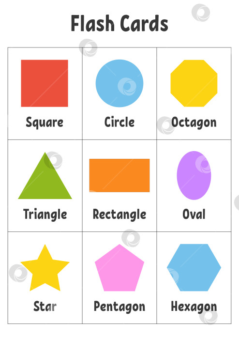 Скачать Флэш-карты. Изучаем формы. Развивающий лист для обучения. Страница с заданиями для детей. Раскраска для детей. Векторная иллюстрация. фотосток Ozero