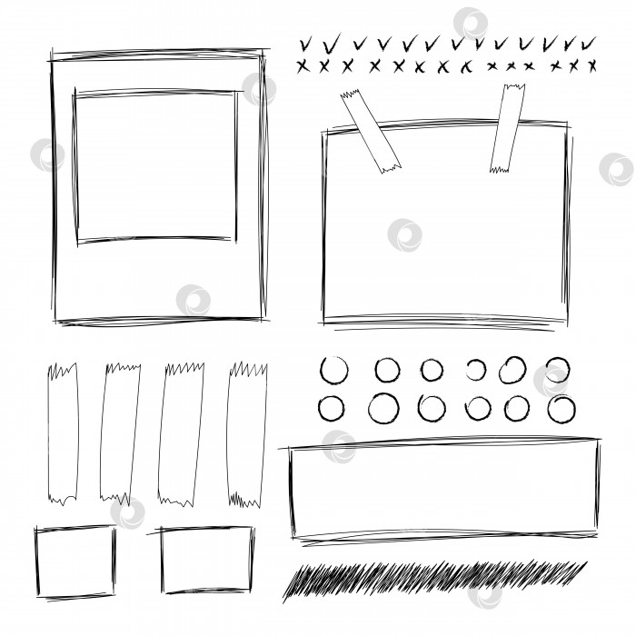 Скачать Векторные карандашные пометки в виде кругов, галочек и рамок фотосток Ozero