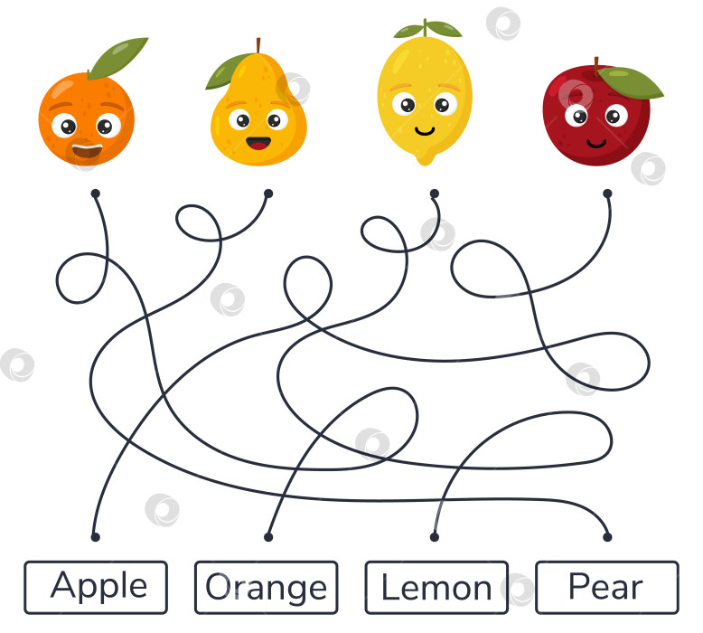 Скачать Игра-лабиринт для детей детского сада, школы и дошкольного возраста. лабиринт. Фрукты. фотосток Ozero