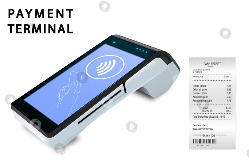 Скачать Векторный реалистичный 3d-платежный Wi-Fi-автомат Smarthone. POS-терминал. фотосток Ozero