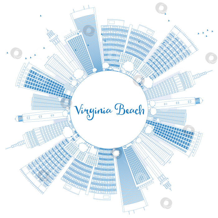 Скачать Очертите горизонт Вирджиния-Бич (штат Вирджиния) голубыми зданиями. фотосток Ozero