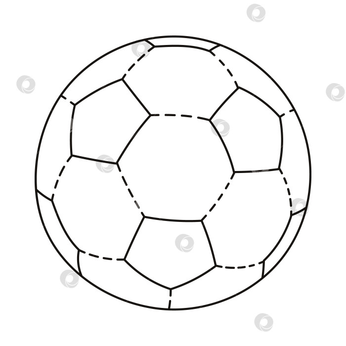 Скачать Симпатичный футбольный мяч с каракулями для спортивной игры в футбол. Кожаное спортивное снаряжение для игры в футбол на стадионе во время матча или урока физкультуры в школе, университете. Нарисованный от руки контурный клипарт. фотосток Ozero