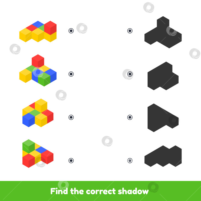 Скачать Логическая игра для детей дошкольного и детсадовского возраста. Найди правильную тень. Цветные кубики. фотосток Ozero