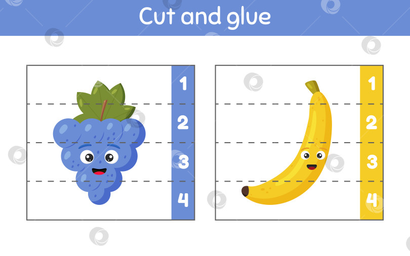 Скачать Вырезаем и склеиваем. Учим цифры. Рабочая тетрадь для детей дошкольного возраста. Виноград и банан. фотосток Ozero