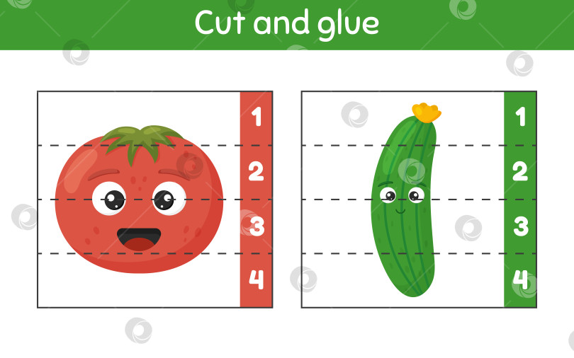 Скачать Вырезаем и склеиваем. Учим цифры. Рабочая тетрадь для детей дошкольного возраста. Помидор и огурец. фотосток Ozero