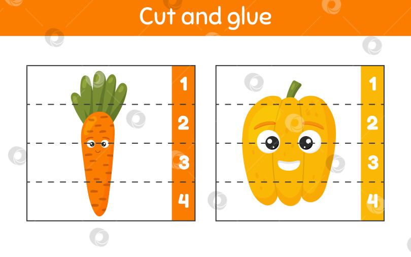 Скачать Вырезаем и склеиваем. Учим цифры. Рабочая тетрадь для детей дошкольного возраста. Морковь и перец. фотосток Ozero