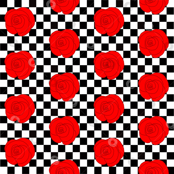 Скачать Черно-белая шахматная доска и красный розы фотосток Ozero