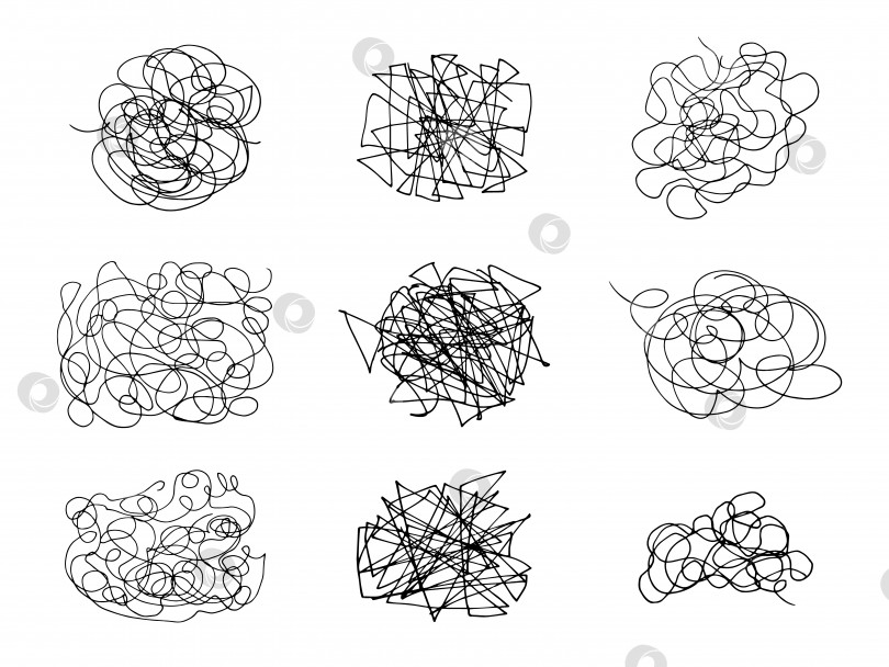 Скачать Набор нарисованных от руки каракулей с абстрактными запутанными каракулями. Векторные случайные хаотические линии. Коллекция каракулей. фотосток Ozero