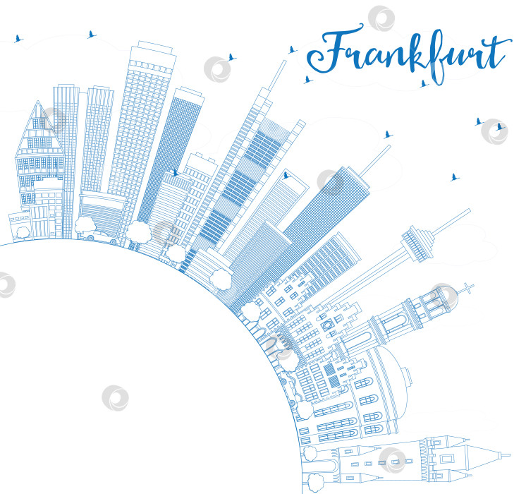 Скачать Выделите горизонт Франкфурта голубыми зданиями и скопируйте пространство. фотосток Ozero