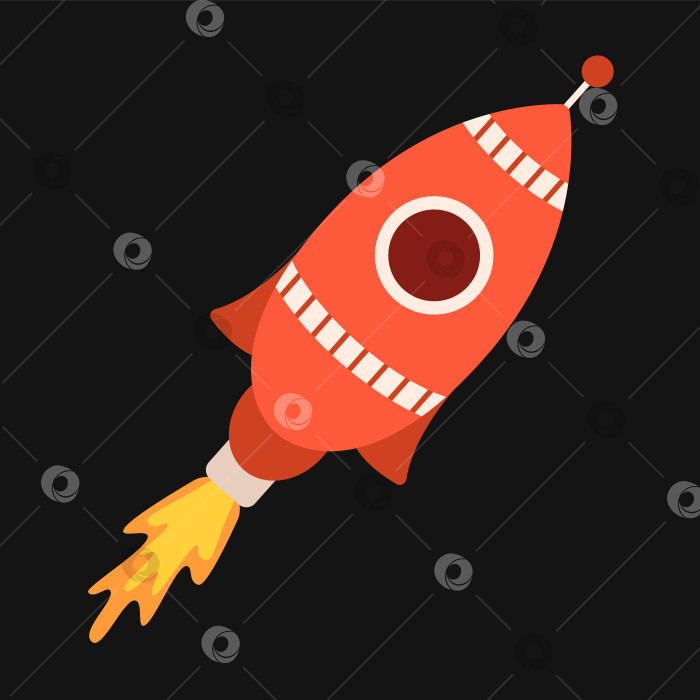 Скачать Векторный красный космический корабль с ракетным огнем. Космический корабль, летящий в космосе. фотосток Ozero
