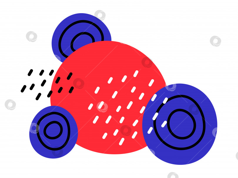 Скачать Векторные абстрактные фигуры. Большой красный круг с синими кружочками. Точки и кляксы. Современные украшения. Абстрактный клип-арт. фотосток Ozero