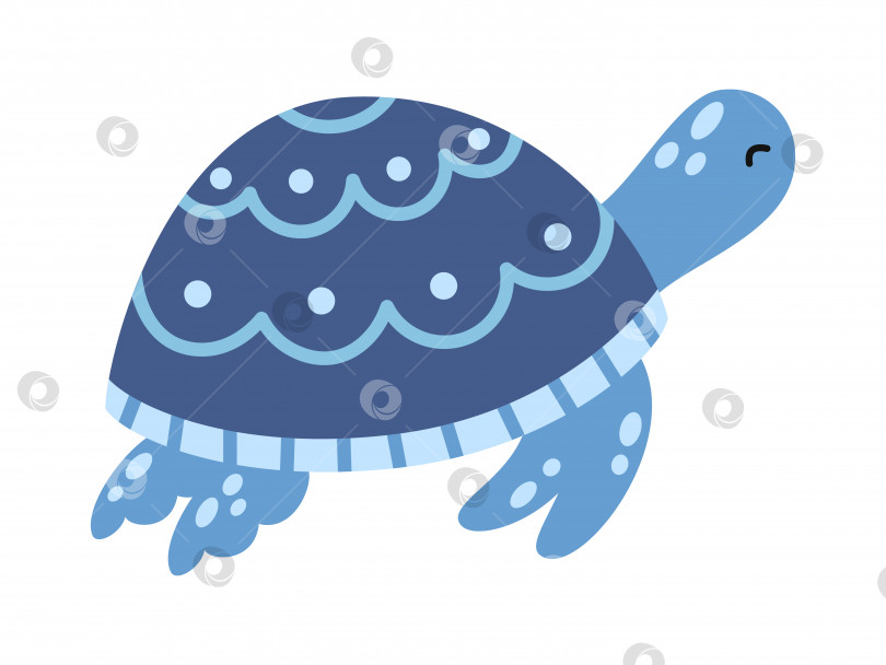 Скачать Векторная синяя морская черепаха. Симпатичное морское животное в плоском дизайне. Океанская черепаха, плавающая в воде. фотосток Ozero