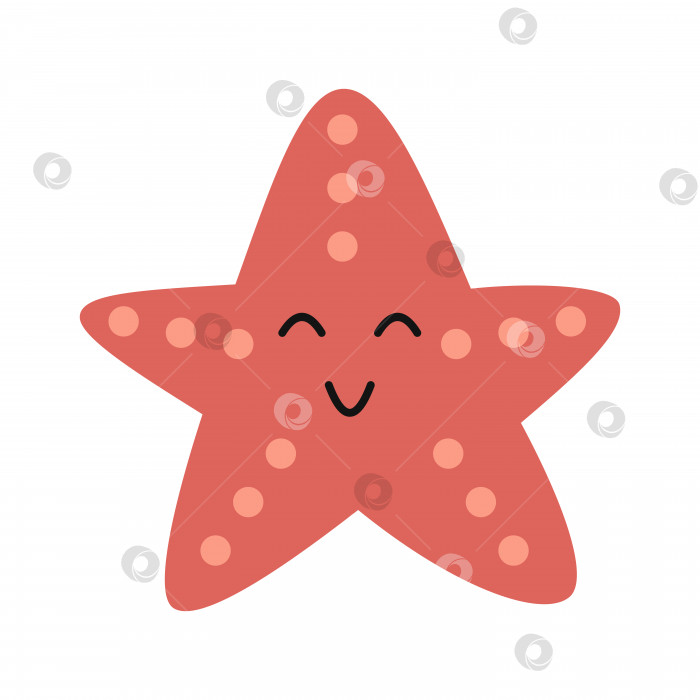 Скачать Векторная красная морская звезда. Симпатичное морское животное в плоском дизайне. Улыбающаяся морская звезда в горошек. фотосток Ozero