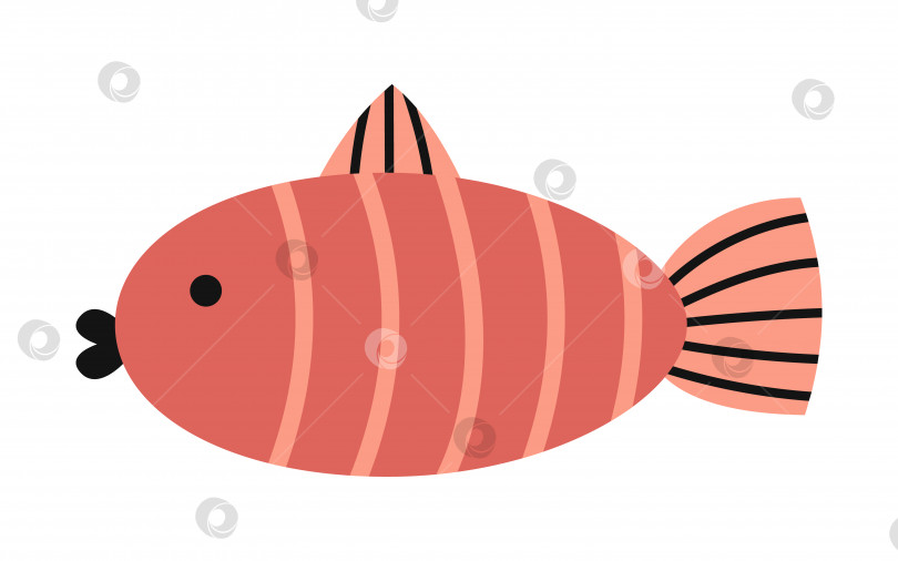 Скачать Векторная полосатая рыба в плоском дизайне. Морская красная рыба. Морская флора и фауна. фотосток Ozero