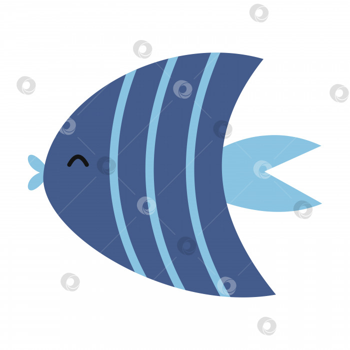 Скачать Векторная синяя рыба в плоском дизайне. Морское животное с полосатым орнаментом. фотосток Ozero