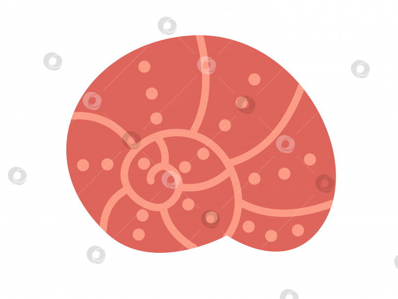 Скачать Векторная морская раковина в плоском дизайне. Красная спиральная ракушка в горошек. Моллюск. фотосток Ozero
