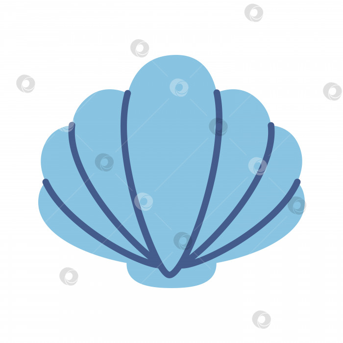 Скачать Векторная морская раковина в плоском дизайне. Морская раковина с голубым гребешком. Моллюск. фотосток Ozero
