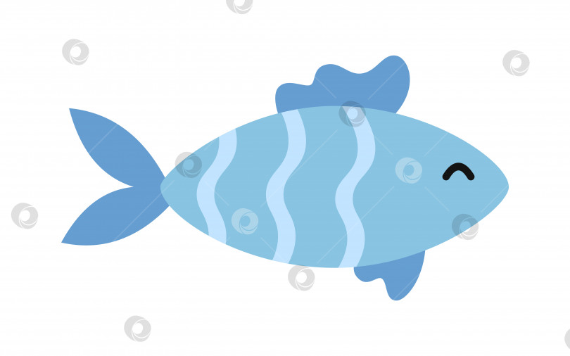 Скачать Векторная синяя рыба в плоском дизайне. Морское животное с волнистым орнаментом. фотосток Ozero