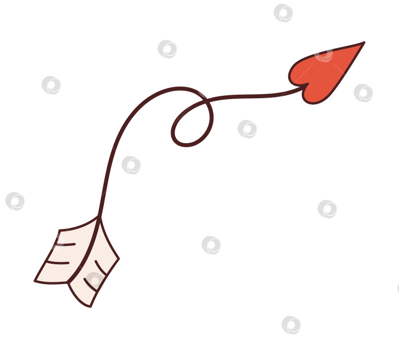Скачать Векторная кривая стрелка с наконечником в форме сердца в стиле y2k. С днем Святого Валентина, 70-е годы. Ретро-иллюстрация с закрученной стрелкой. фотосток Ozero